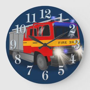 Cool Emergency Fire Engine Cartoon Design for Kids Large Clock