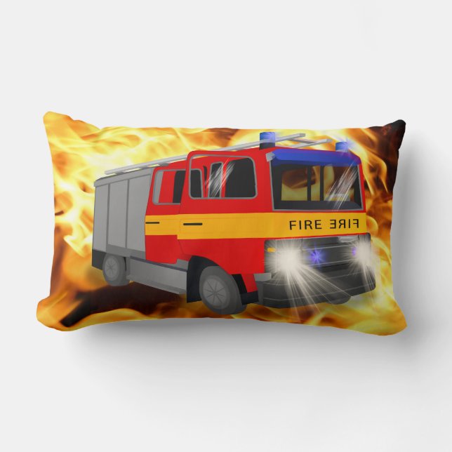 Cool Emergency Fire Engine Cartoon Design for Kids Lumbar Cushion (Front)