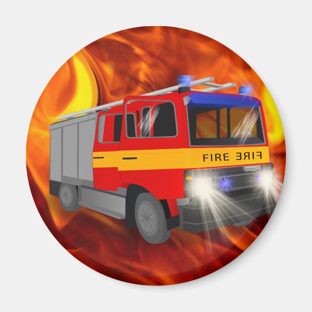 Cool Emergency Fire Engine Cartoon Design for Kids Magnet (Front)