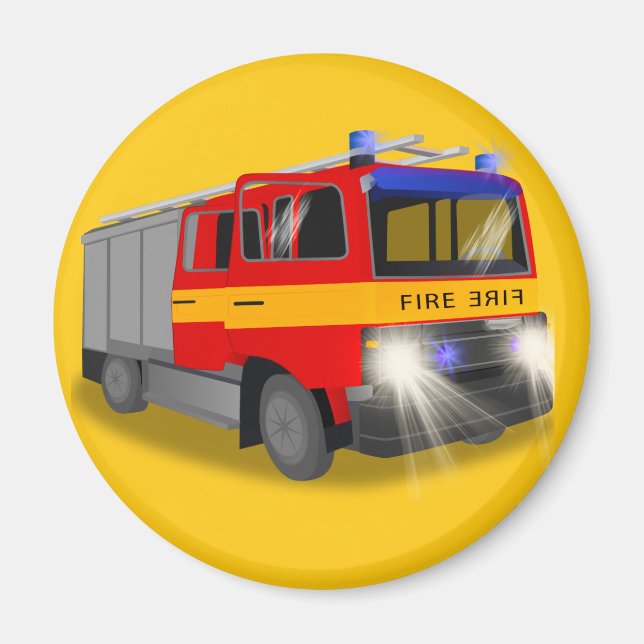 Cool Emergency Fire Engine Cartoon Design for Kids Magnet (Front)