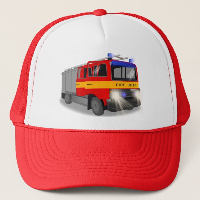 Cool Emergency Fire Engine Cartoon Design for Kids Trucker Hat (Front)