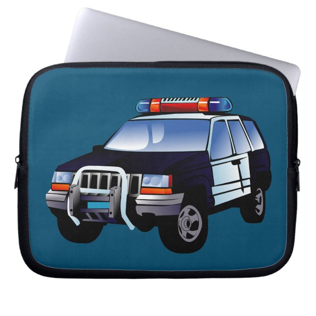 Cool Emergency Police Car Cartoon Design for Kids Laptop Sleeve (Front)