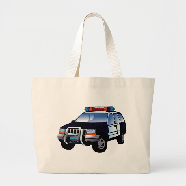 Cool Emergency Police Car Cartoon Design for Kids Large Tote Bag (Front)