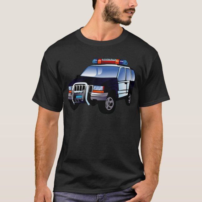 Cool Emergency Police Car Cartoon Design for Kids T-Shirt (Front)