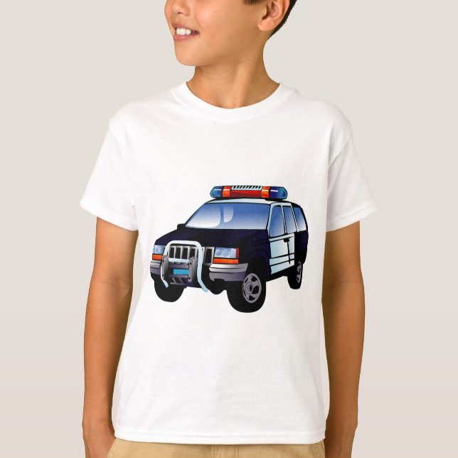 Cool Emergency Police Car Cartoon Design for Kids T-Shirt (Front)
