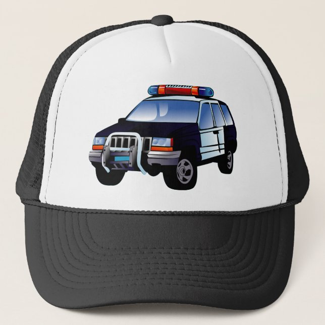 Cool Emergency Police Car Cartoon Design for Kids Trucker Hat (Front)