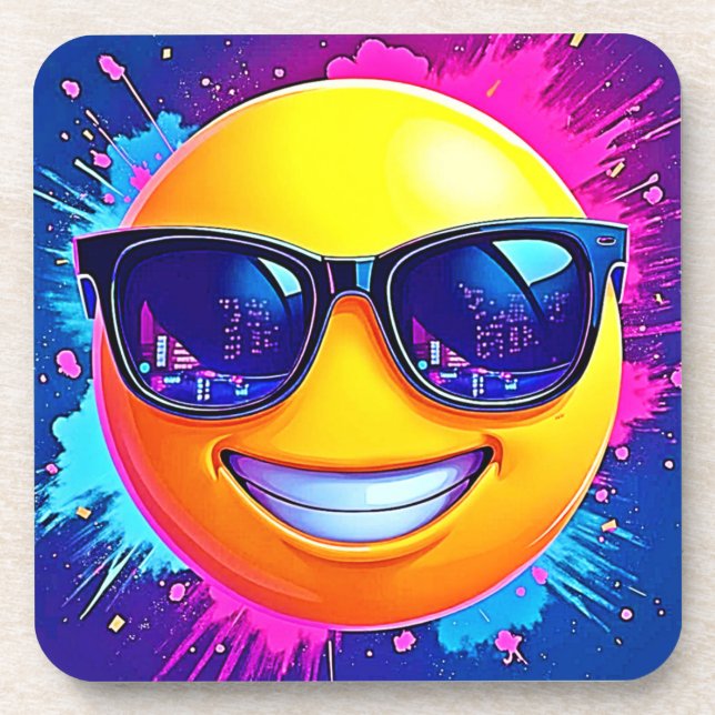 Cool 😎 Emoji Splash Fun Coaster (Front)