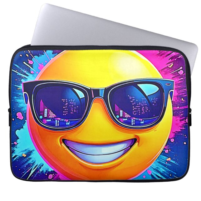 Cool 😎 Emoji Splash Fun Laptop Sleeve (Front)
