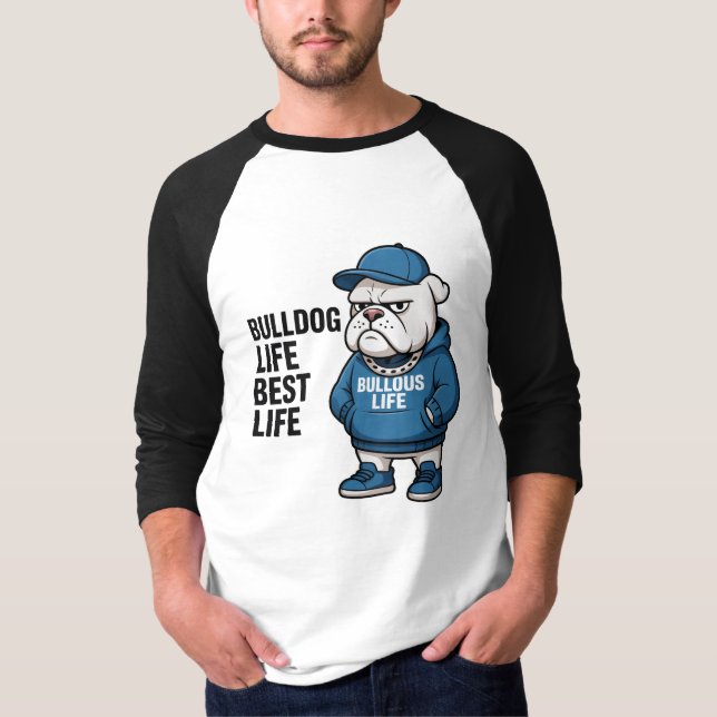 Cool English Bulldog Life Cartoon T-Shirt (Front)