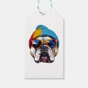 Cool English Bulldog Wearing A Beanie Hat Gift Tags
