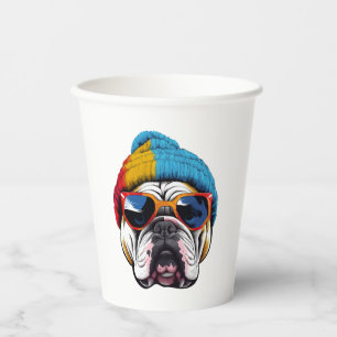 Cool English Bulldog Wearing A Beanie Hat Paper Cups