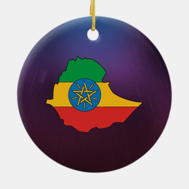 Cool ethiopia Flag Map Ceramic Tree Decoration (Back)