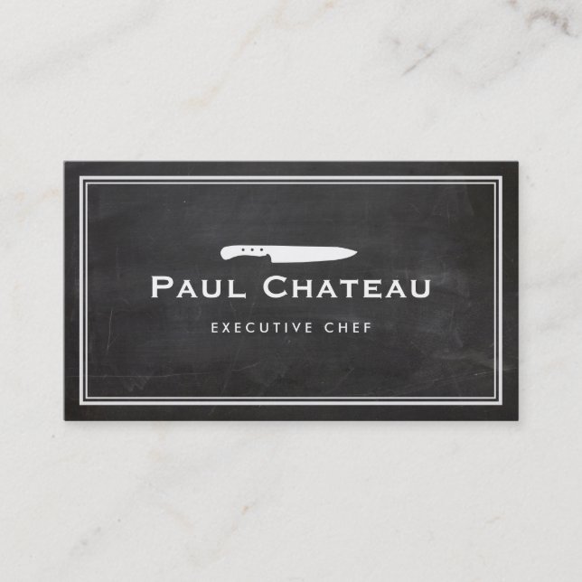 Cool Executive Chef Knife Blogo Black Chalkboard Business Card (Front)