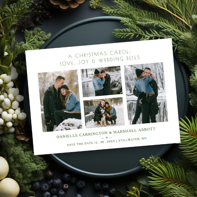 Cool Extra Minimalist Christmas Wedding 4 Photos  Save The Date (Cool Extra Minimalist Christmas Wedding 4 Photos Collage Holiday Card as a Wedding Save the Date.)