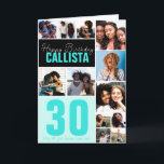 Cool Family Friends Photo Collage Happy Birthday Card<br><div class="desc">This cool and cute happy birthday greeting card is perfect for any friend or family member. It features twelve customisable photograph pictures with the quote, "Happy Birthday, " in white with the name and age "30" (which can be changed to any age) in bright teal green on top of black...</div>