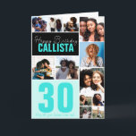 Cool Family Friends Photo Collage Happy Birthday Card<br><div class="desc">This cool and cute happy birthday greeting card is perfect for any friend or family member. It features twelve customisable photograph pictures with the quote, "Happy Birthday, " in white with the name and age "30" (which can be changed to any age) in bright teal green on top of black...</div>