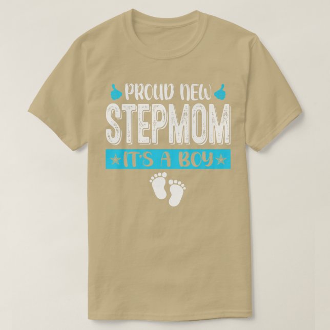 Cool Family Proud New Stepmom It's A Boy Gender Re T-Shirt (Design Front)