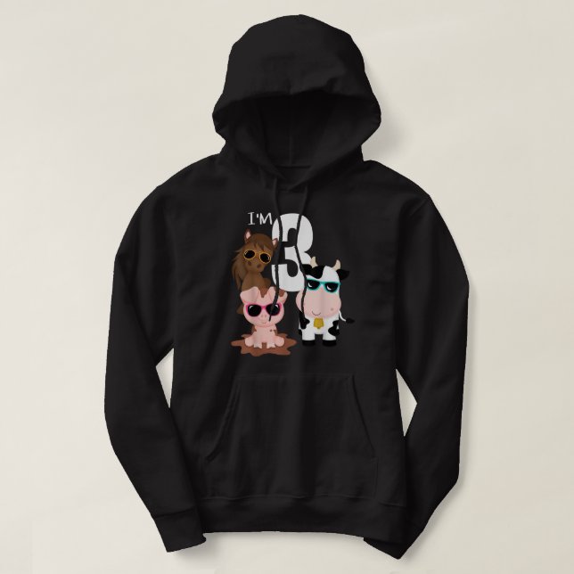 Cool Farm Animals 3rd Birthday Party 3 Year Old To Hoodie (Design Front)
