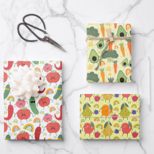 cool farm fruits and vegetables pattern tiled wrapping paper sheet