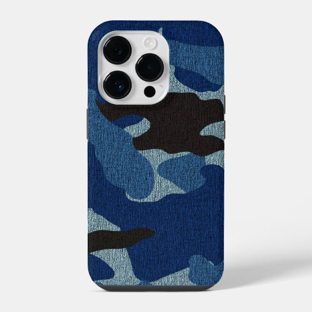 Cool Faux Cloth Blue Camo Pattern Background iPhone Case (Back)