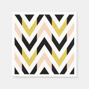Cool Faux Glitter Gold, Black, Peach Pink Chevron Napkin