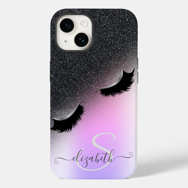 Cool Faux Lashes Black Glitter Ombre   Case-Mate iPhone Case (Back)