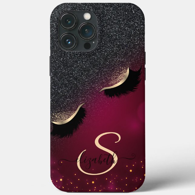 Cool Faux Lashes Black Glitter Red Case-Mate iPhone Case (Back)