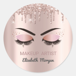 Cool Faux Lashes,Rose Gold Drips,Makeup Classic Round Sticker