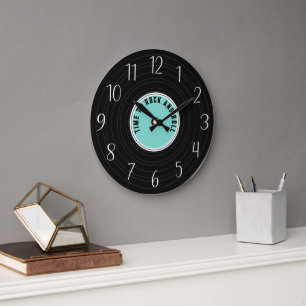 cool faux record retro time rock roll add text large clock