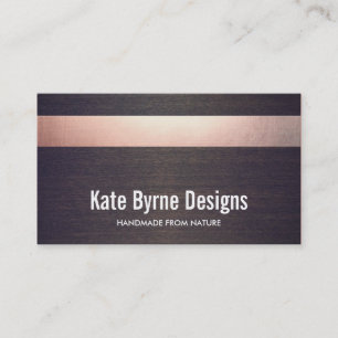 Cool Faux Rose Gold Foil Striped Modern Wood Business Card