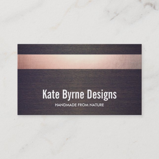 Cool Faux Rose Gold Foil Striped Modern Wood Business Card (Front)