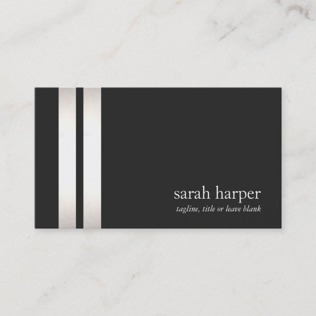 Cool Faux Silver Foil and Black Striped Modern 2 Business Card (Front)