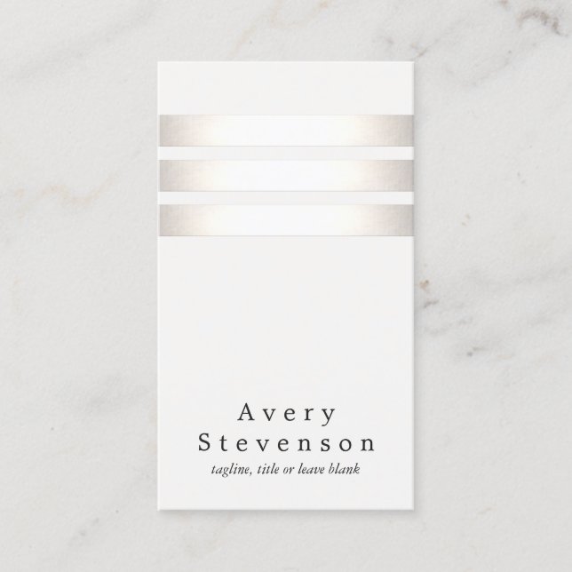 Cool Faux Silver Foil and White Striped Modern Business Card (Front)