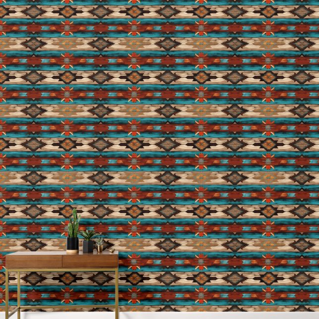 Cool faux wood Western tiled pattern Wallpaper (Hallway)