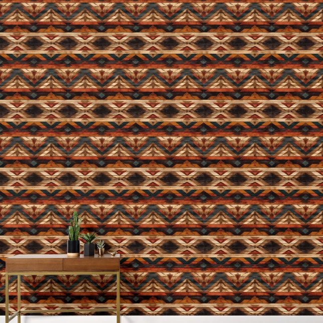 Cool faux wood Western tiled pattern Wallpaper (Hallway)