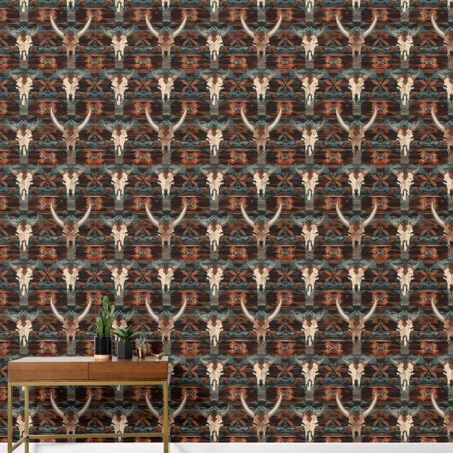 Cool faux wood Western tiled pattern Wallpaper (Hallway)