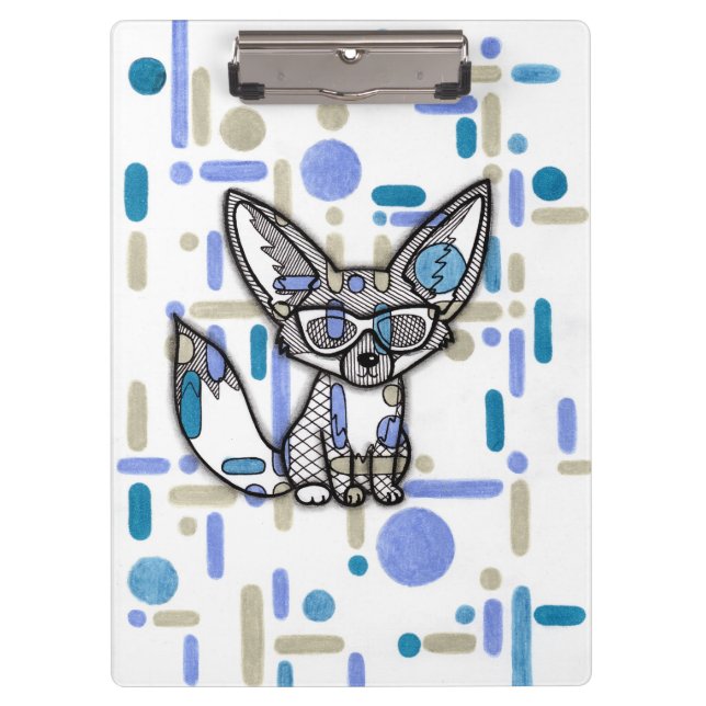 Cool Fennec Fox with Sunglasses Blue Geometric Cli Clipboard (Front)