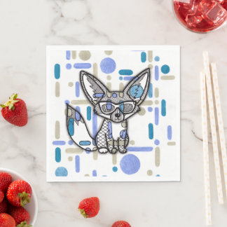 Cool Fennec Fox with Sunglasses Blue Geometric Pap Napkin