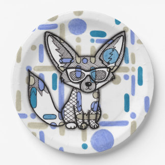 Cool Fennec Fox with Sunglasses Blue Geometric Pap Paper Plate
