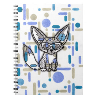 Cool Fennec Fox with Sunglasses Blue Geometric Spi Notebook