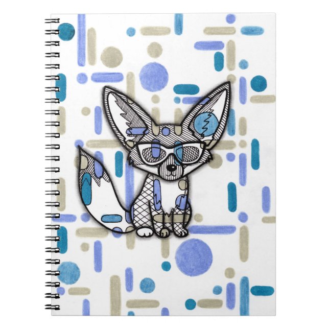 Cool Fennec Fox with Sunglasses Blue Geometric Spi Notebook (Front)