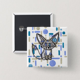 Cool Fennec Fox with Sunglasses Blue Geometric Squ 15 Cm Square Badge