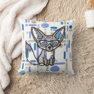 Cool Fennec Fox with Sunglasses Blue Geometric Thr Cushion