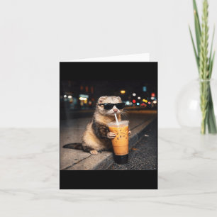Cool Ferret Drinking Iced Milk Coffee Gifts Men Card
