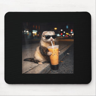 Cool Ferret Drinking Iced Milk Coffee Gifts Men Mouse Pad