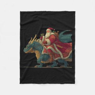 Cool Festive Dragon With Riding Santa Claus Look  Fleece Blanket