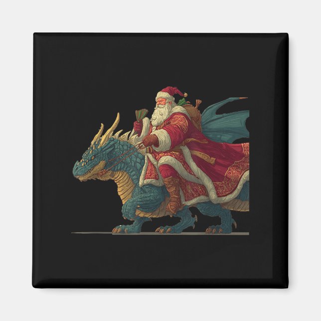 Cool Festive Dragon With Riding Santa Claus Look  Magnet (Front)