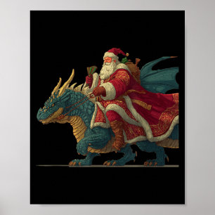 Cool Festive Dragon With Riding Santa Claus Look Poster