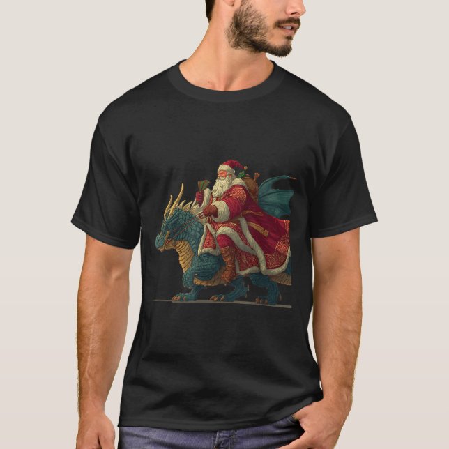 Cool Festive Dragon With Riding Santa Claus Look  T-Shirt (Front)