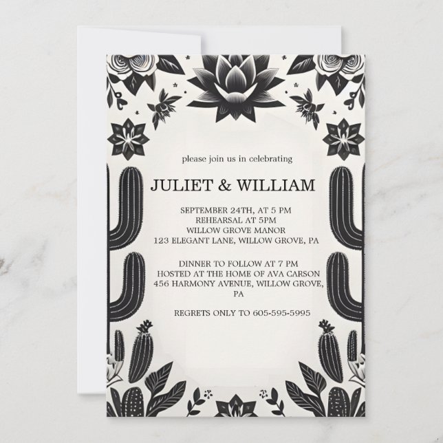 Cool Fiesta Cactus Floral Mexican Rehearsal Dinner Invitation (Front)